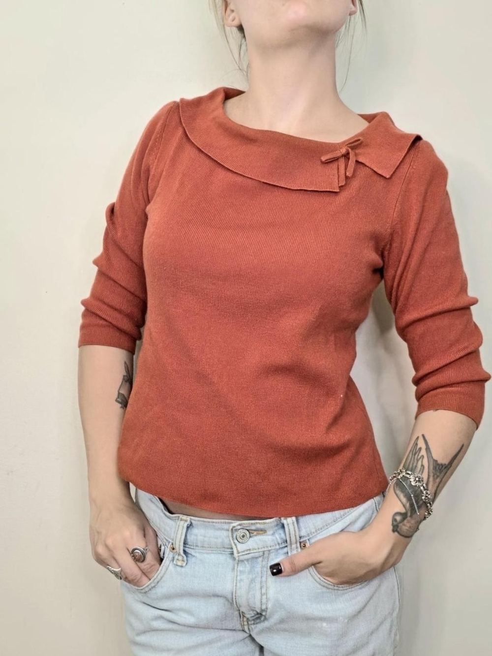 Y2K 2000s Orange Top With Bow Detail Size M - Picture 4 of 7